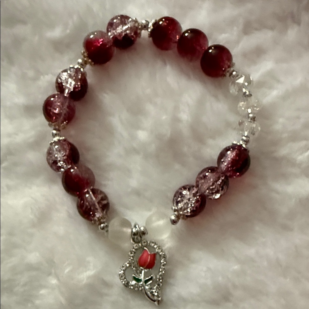 Elegant Red Beaded Bracelet with Heart Charm
